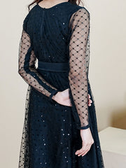 BLACK RUTH - EMBROIDERED LONG NET DRESS