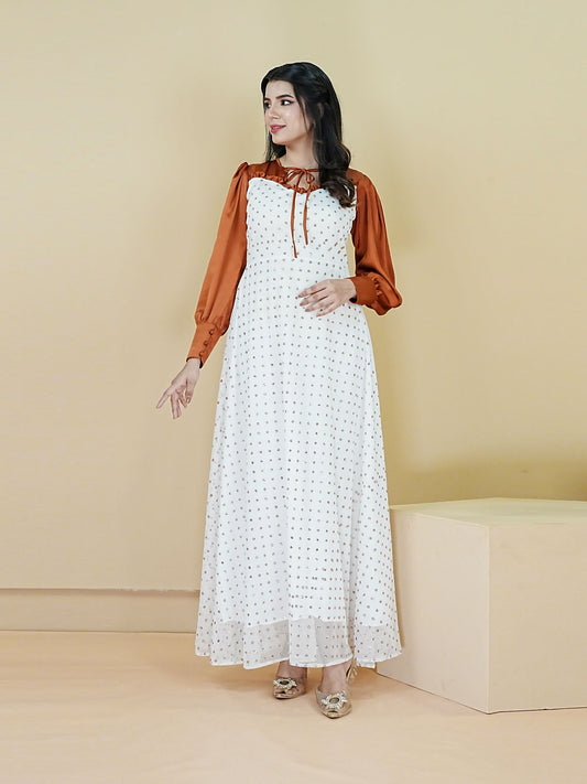WHITE TWINKLE - EMBROIDERED LONG NET DRESS