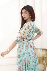 FLORENCE - PASTEL BLUE FLORAL LONG DRESS