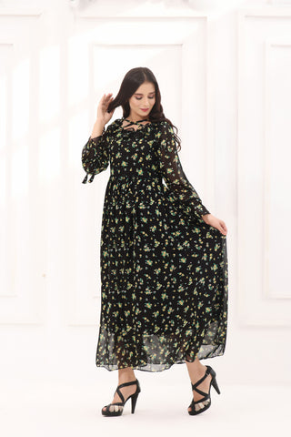 DARK DAISY - FLORAL LONG DRESS