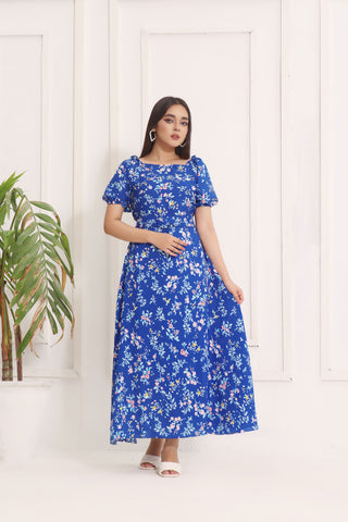 CAMILLA - BLUE FLORAL LONG DRESS