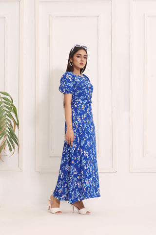 CAMILLA - BLUE FLORAL LONG DRESS