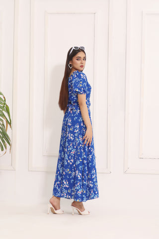 CAMILLA - BLUE FLORAL LONG DRESS