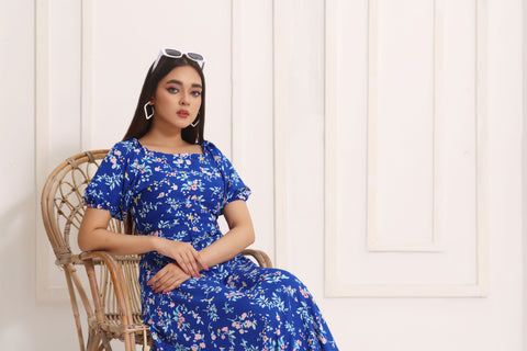 CAMILLA - BLUE FLORAL LONG DRESS