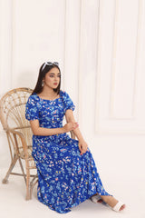 CAMILLA - BLUE FLORAL LONG DRESS