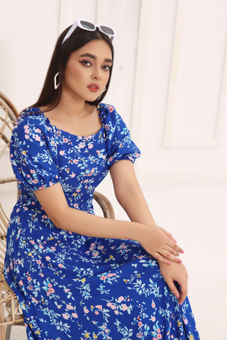 CAMILLA - BLUE FLORAL LONG DRESS