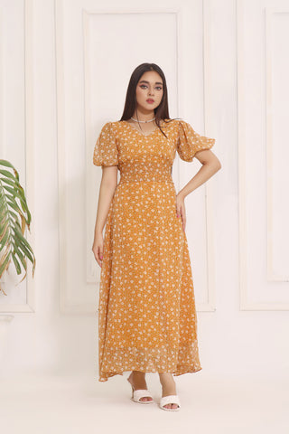 JASPER - MUSTARD FLORAL LONG DRESS