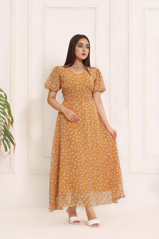 JASPER - MUSTARD FLORAL LONG DRESS