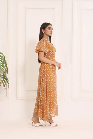 JASPER - MUSTARD FLORAL LONG DRESS