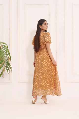 JASPER - MUSTARD FLORAL LONG DRESS