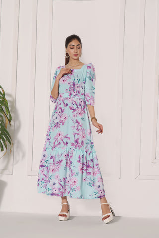 FLORAL MIST - PASTEL BLUE LONG DRESS