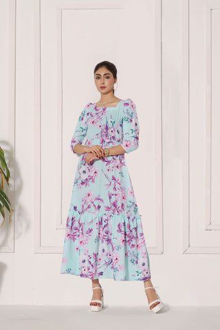 FLORAL MIST - PASTEL BLUE LONG DRESS