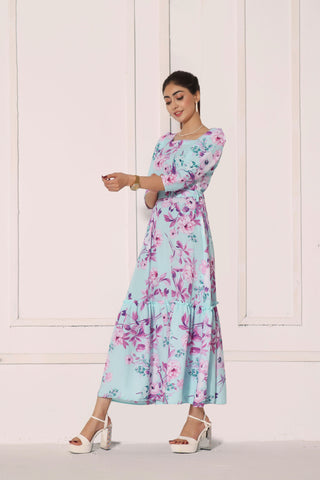 FLORAL MIST - PASTEL BLUE LONG DRESS