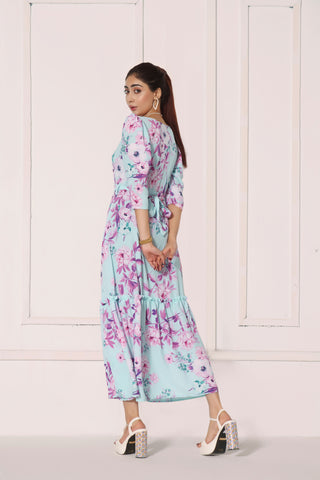 FLORAL MIST - PASTEL BLUE LONG DRESS