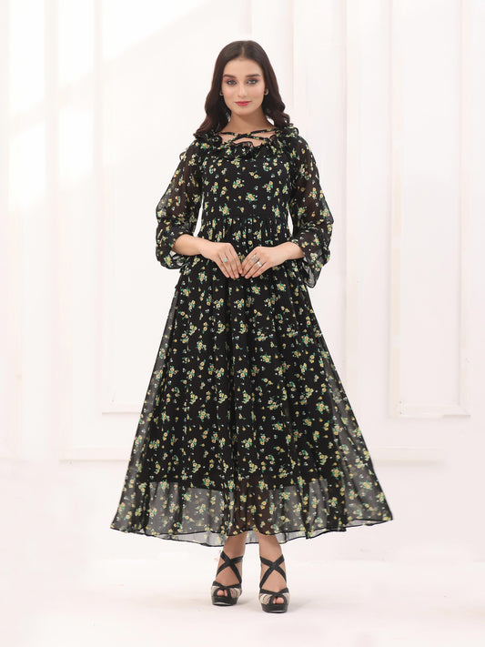 Pastel shades printed long dress - ALOFI - Women Designer Dresses