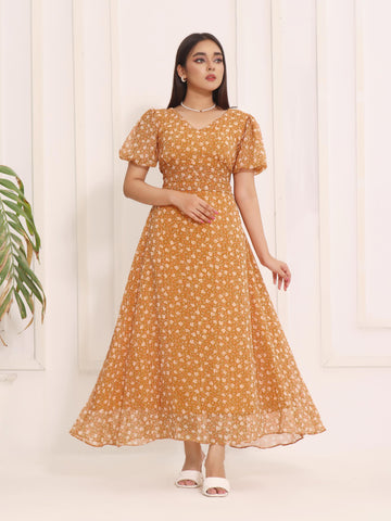 JASPER - MUSTARD FLORAL LONG DRESS