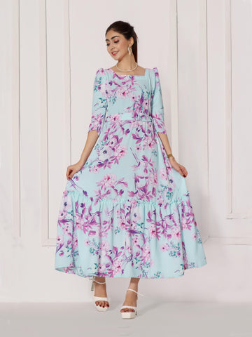 FLORAL MIST - PASTEL BLUE LONG DRESS