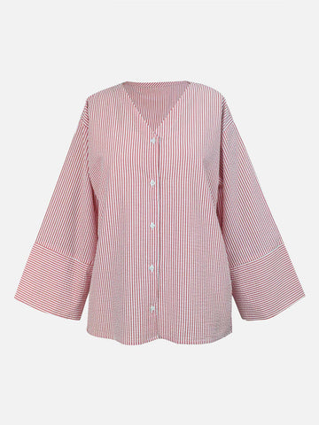 ROSALINE - RED TEXTURED STRIPE TOP
