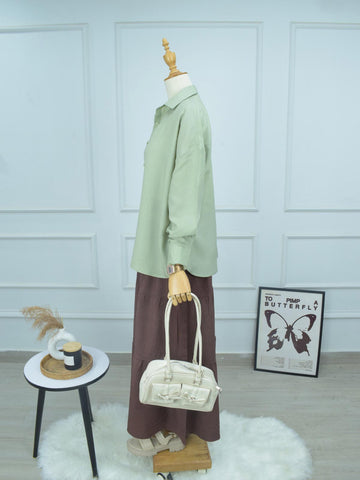 SAGE DEW - SAGE GREEN OVERSIZED BUTTON-DOWN SHIRT