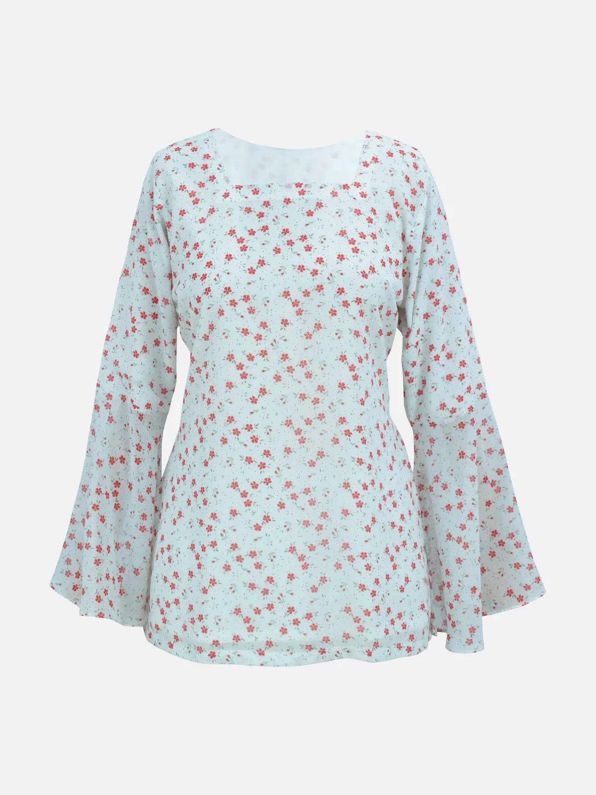 Elvina white floral fairy kurti, V-neck front view