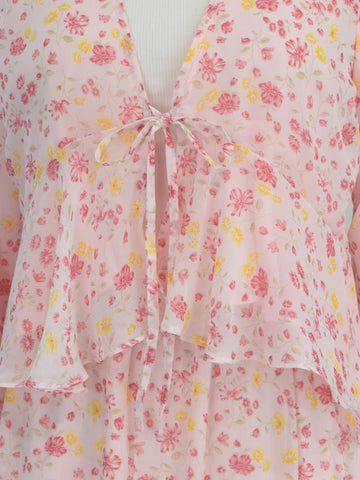 PETAL WHISPER - PINK FLORAL FRONT TIE TOP