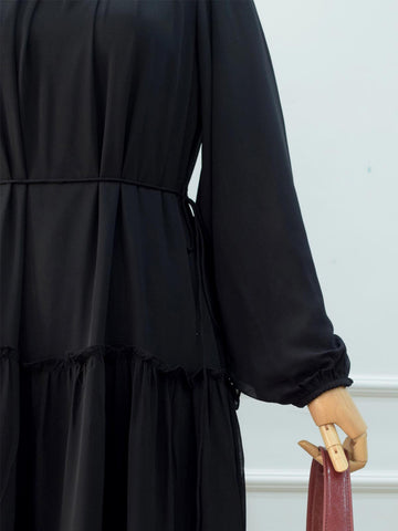 NOIR - BLACK TIERED CHIFFON LONG DRESS