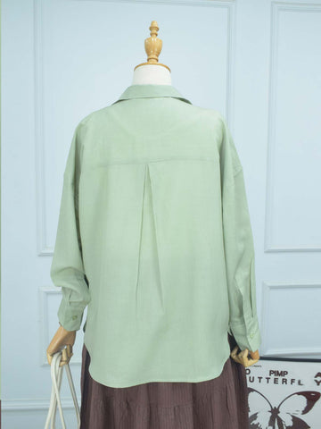 SAGE DEW - SAGE GREEN OVERSIZED BUTTON-DOWN SHIRT