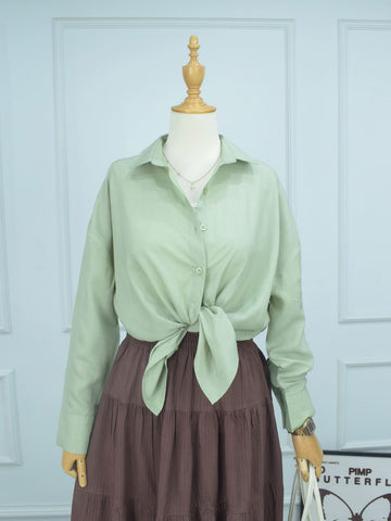 SAGE DEW - SAGE GREEN OVERSIZED BUTTON-DOWN SHIRT