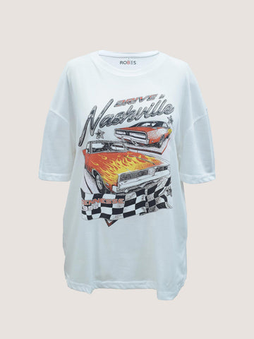 NASHVILLE RACER - WHITE OVERSIZED T-SHIRT