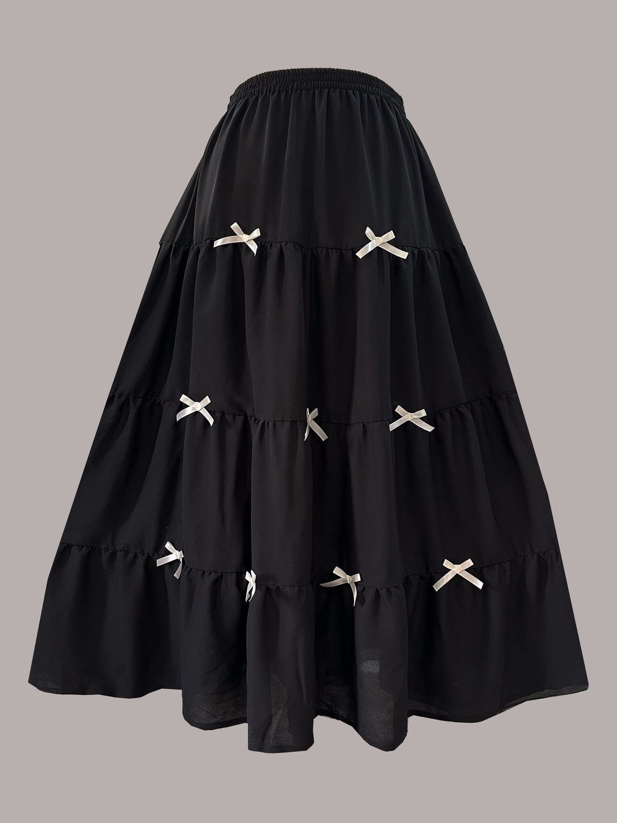 SNOWY NIGHT - BLACK TIERED FAIRY SKIRT WITH WHITE BOWS