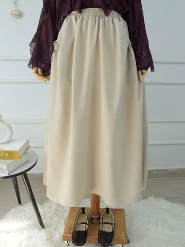 DAZY - BEIGE FLARED SKIRT WITH BOW POCKETS