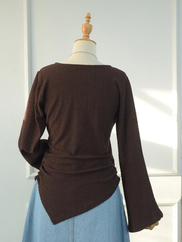 BRUNISH - BROWN TEXTURED ASYMMETRICAL TOP