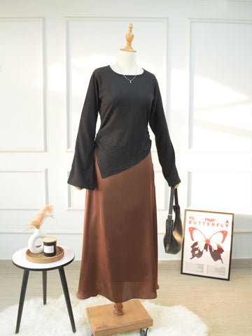 BRUNA - BROWN A-LINE SILK SKIRT