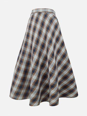 RUSTY BLUE - BROWN & BLUE CHECKERED SKIRT