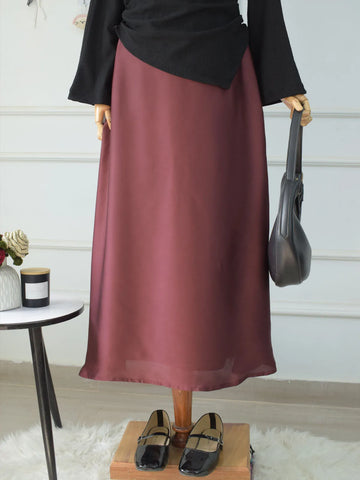 ESTELLE - PLUM BROWN A-LINE SILK SKIRT