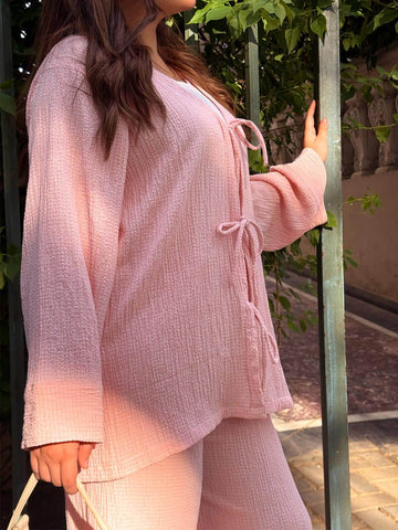 SOFT BLUSH - PASTEL PINK FRONT TIE CO-ORD SET