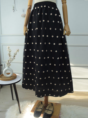 BLACK DAISY - BLACK A-LINE LONG SKIRT