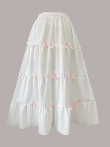 SWAN - WHITE TIERED FAIRY SKIRT WITH PINK BOWS