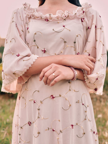 PINK EVRIN - FLORAL EMBROIDERED LONG DRESS