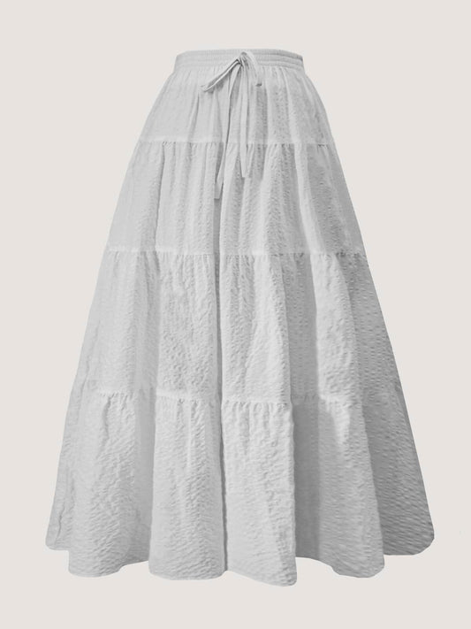 SWEETERA - TIE WAIST 4 TIER WHITE TEXTURED COTTON SKIRT