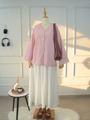 ROSALINE - RED TEXTURED STRIPE TOP