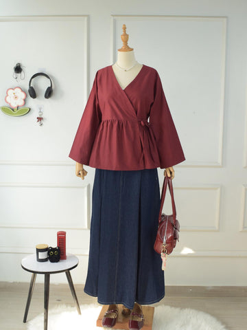 AMORA - MAROON WRAP TOP