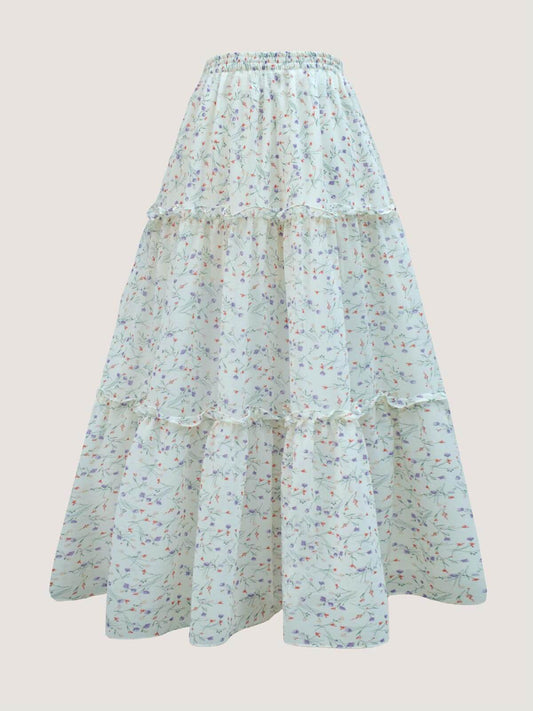 LAVENDER LOVE - FLORAL 3 TIERED CHIFFON SKIRT