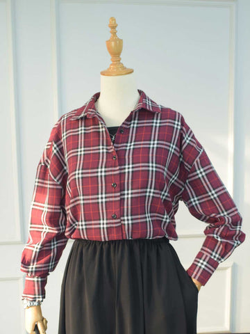 WINEWOOD - MAROON OVERSIZED CHECKERED BUTTON-DOWN SHIRT