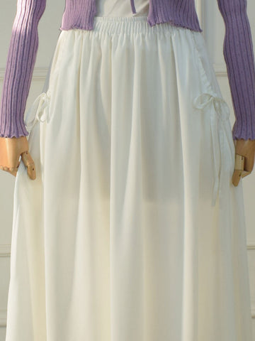 DAZY - WHITE FLARED SKIRT WITH BOW POCKETS