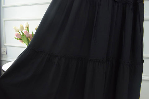 VELORA - BLACK 4 TIERED SKIRT