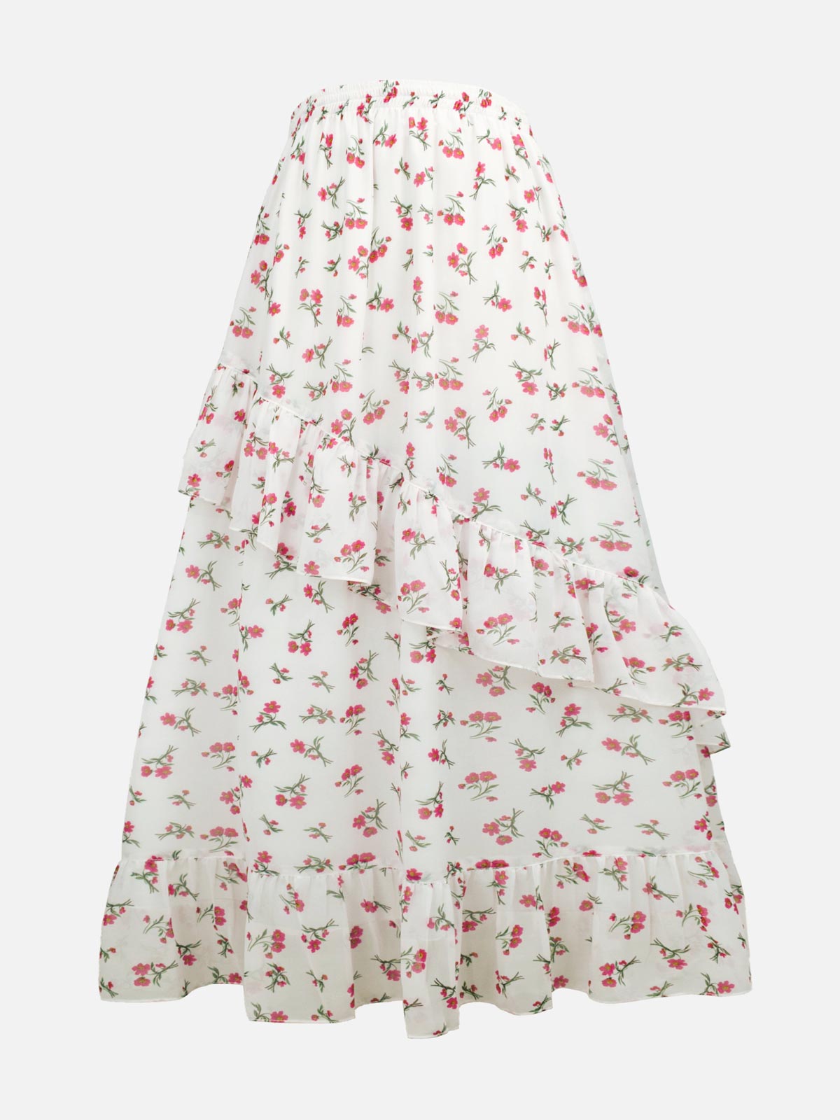 YEONA - WHITE FLORAL RUFFLE HEM TIERED SKIRT