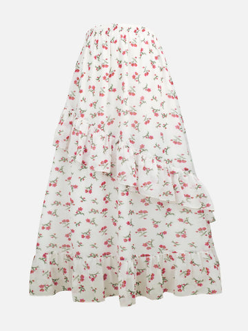 YEONA - WHITE FLORAL RUFFLE HEM TIERED SKIRT