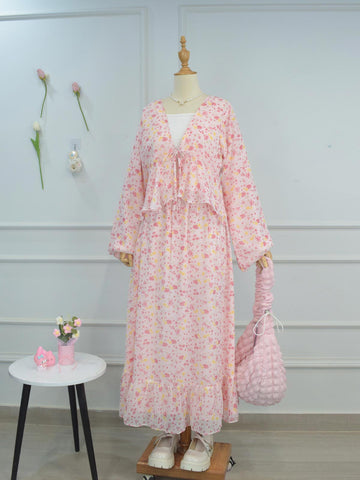PETAL WHISPER - PINK RUFFLE HEM FLORAL SKIRT