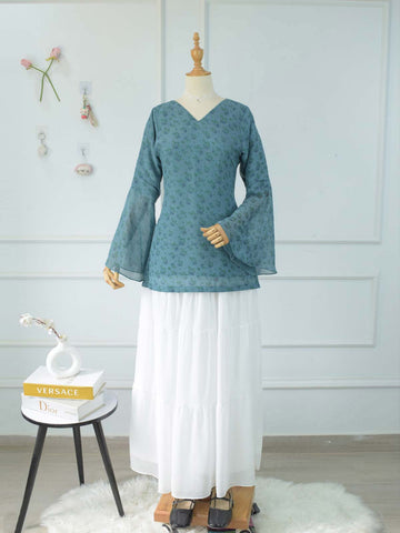 VIRELLE - TEAL FLORAL FAIRY KURTI